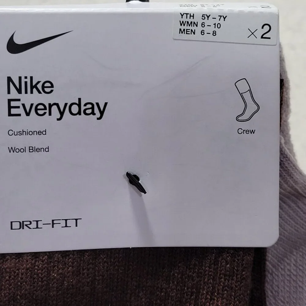 Nike Everyday Crew Socks Wool Blend Cushioned Dri Fit Women 6-10 Men 6-8 Yth 5-7